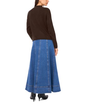 Women's Long Sleeve Mock Neck Rolled Hem Sweater