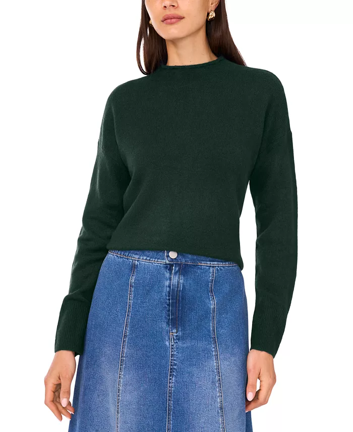 Women's Long Sleeve Mock Neck Rolled Hem Sweater
