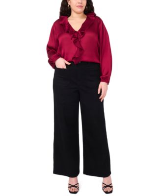 Plus Size Double Ruffle Front V-Neck Blouse