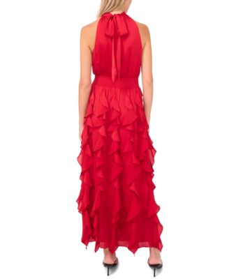 Women's Smocked Cascade-Ruffle Halter Maxi Dress