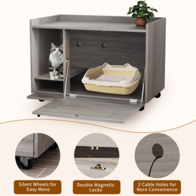 Gray Hidden Litter Box Cabinet Storage Bench