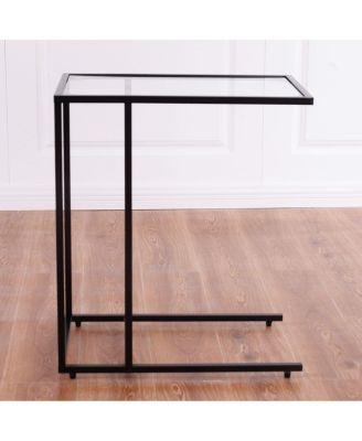  Tray Side Sofa End Table Ottoman Couch Stand TV Lap Snack W/Glass Top