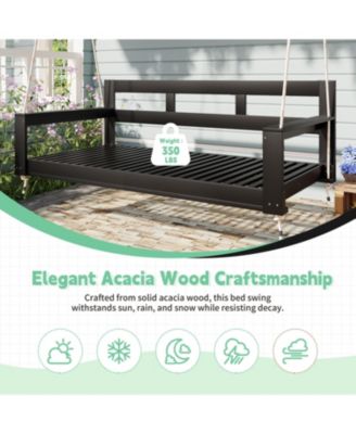 TOPMAX Acacia Wood Twin Size Porch Swing Daybed with Hanging Ropes