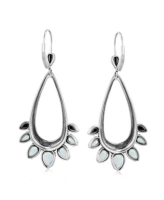 Sterling Silver White Mother of Pearl Open Pear Gemstone Lever Back Earrings