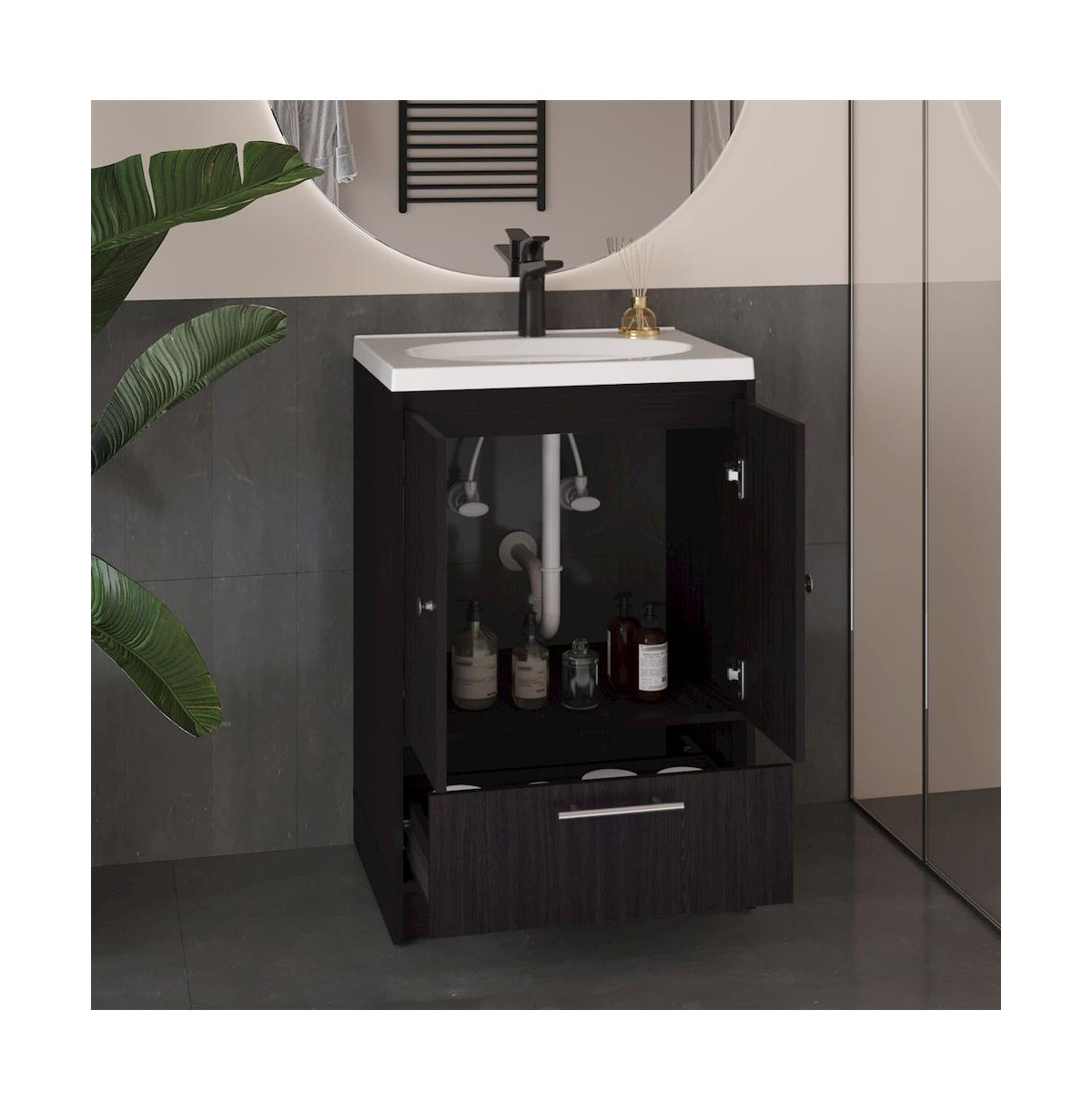 Tuhome Bathroom Vanity with Two Doors, Madison Black Mdf