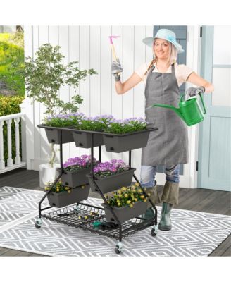 3-tier Vertical Raised Garden Bed w/ 7 Planter Boxes Drainage Holes Storage Shelf