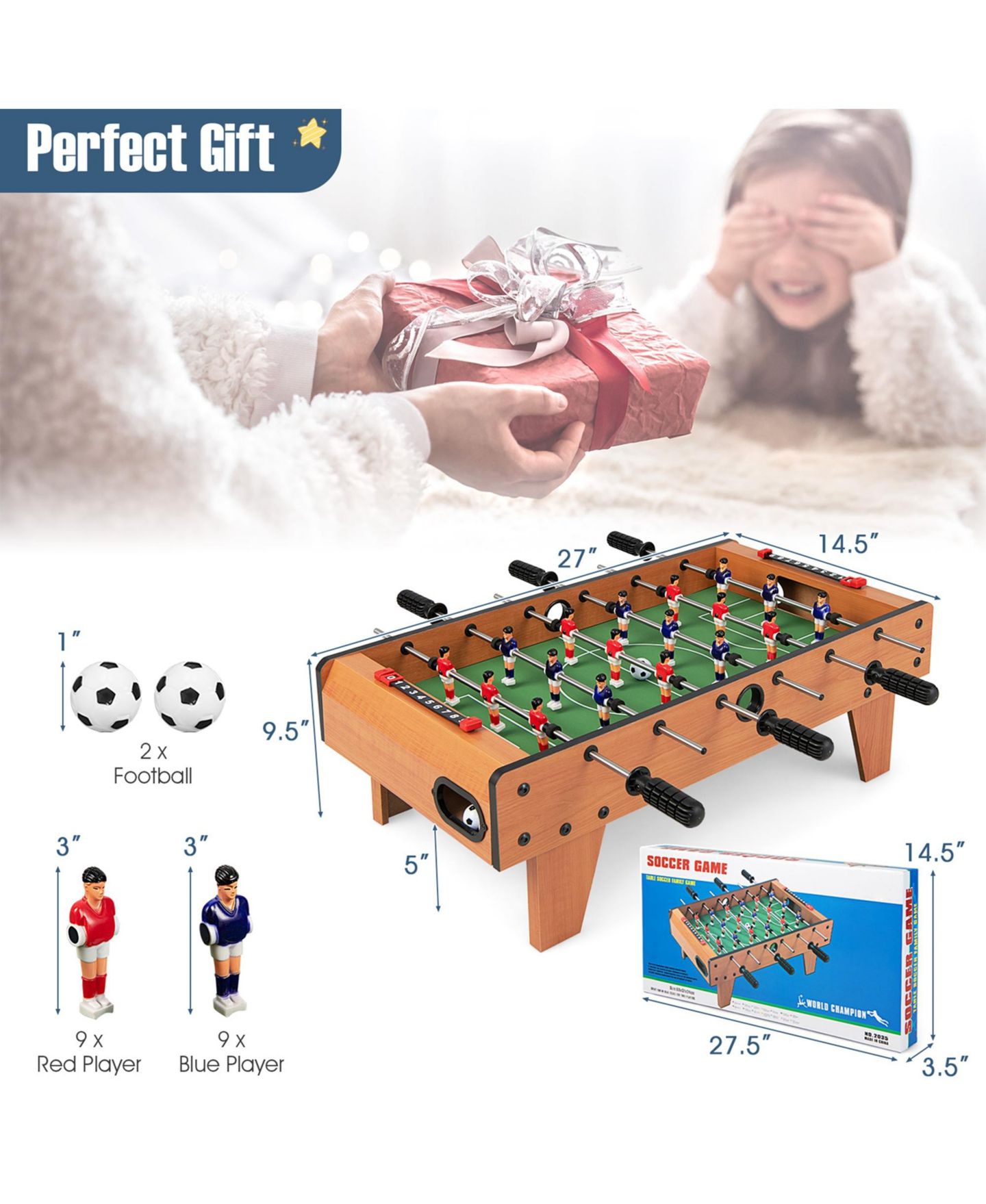 Детская игрушка Costway Competition 2-Player Foosball Table, от 3 лет, цвет: Натуральный — фото 8