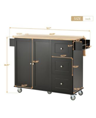 52.7" Rolling Kitchen Island with Drop Leaf, Solid Wood Top, Storage Cabinet & Drawers, Mobile Kitchen Cart