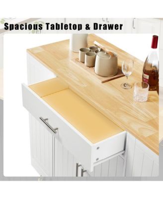 53.2" White Kitchen Island with Drawer, Cabinets, Spice Rack & Hidden Trash Can Storage, Modern Farmhouse Style-