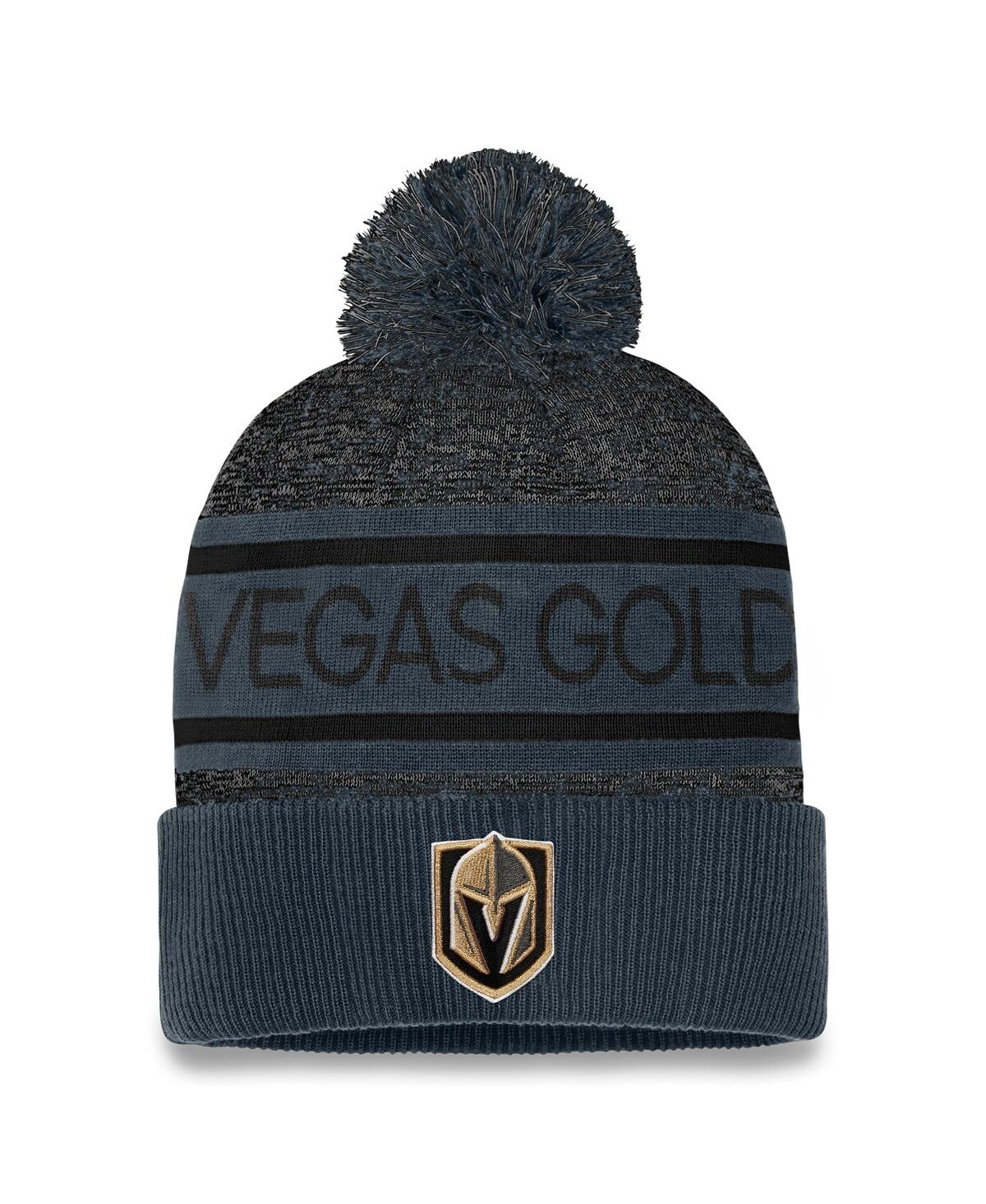 Fanatics Men's Gray Vegas Golden Knights Authentic Pro Cuffed With Pom Knit Hat In Black