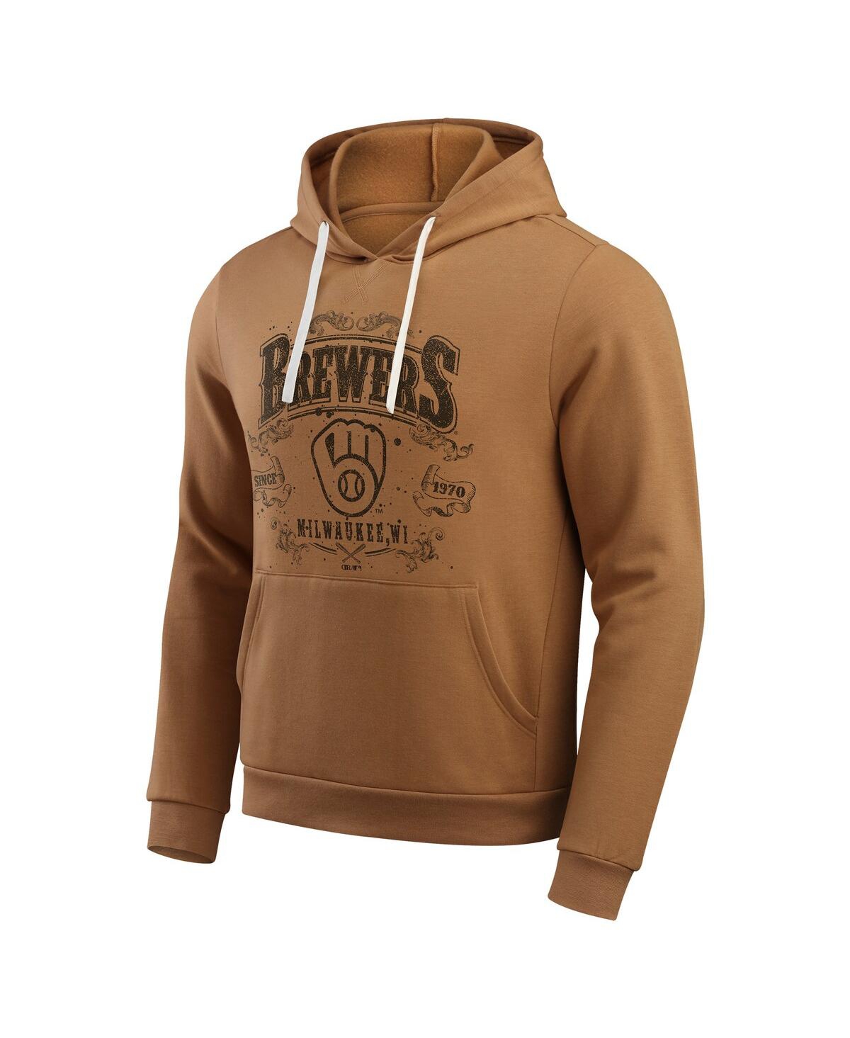 Fanatics Darius Rucker Collection By  Men's Tan Milwaukee Brewers Camp Fleece Pullover Hoodie In Brown