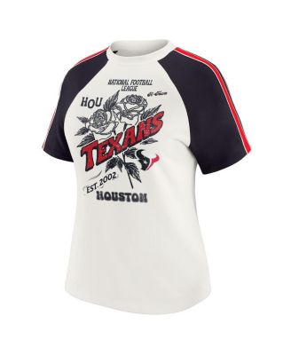 Women's White Houston Texans Sleeve Stripe Distressed Raglan T-Shirt