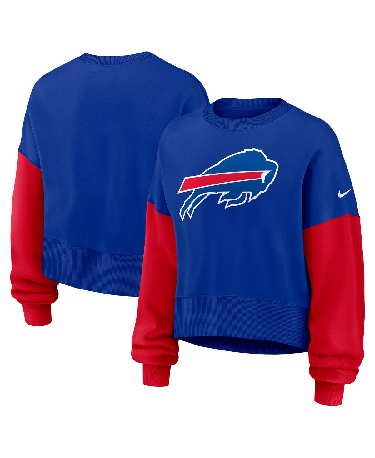 Nike Women's Royal Buffalo Bills Oversized Color-block Pullover Sweatshirt In Blue