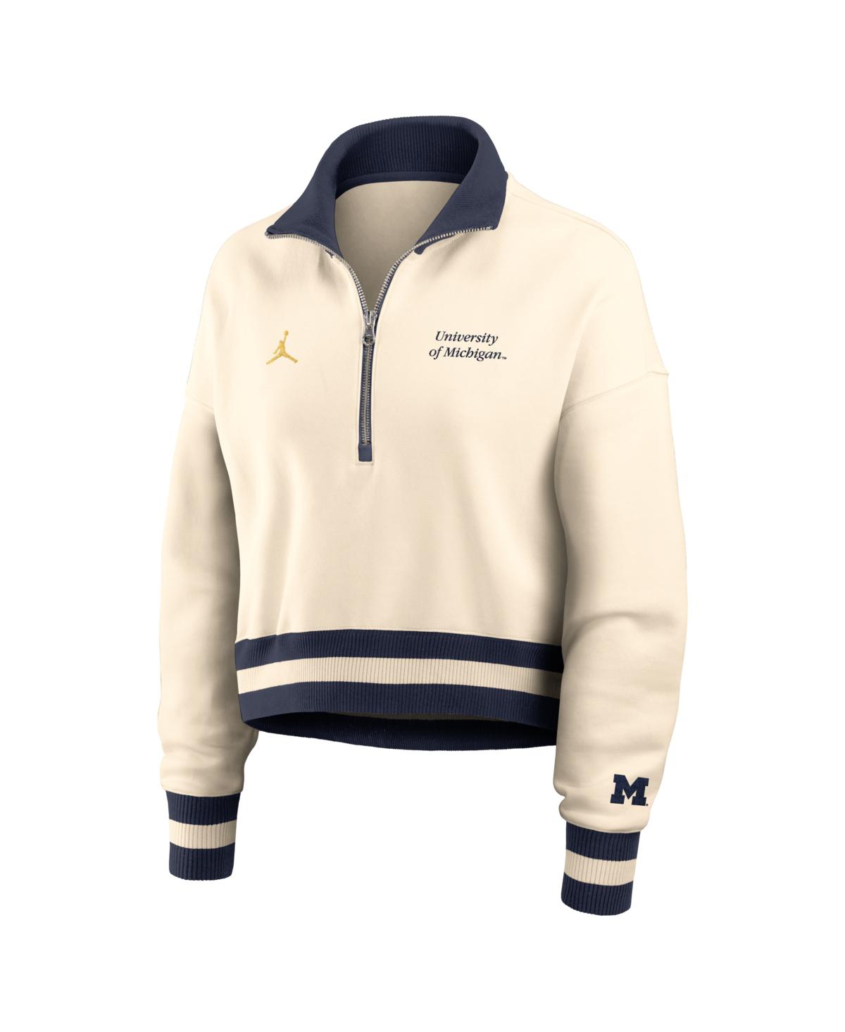 Jordan Women's Michigan Legacy  Brand College Cropped 1/4-zip Crew In White