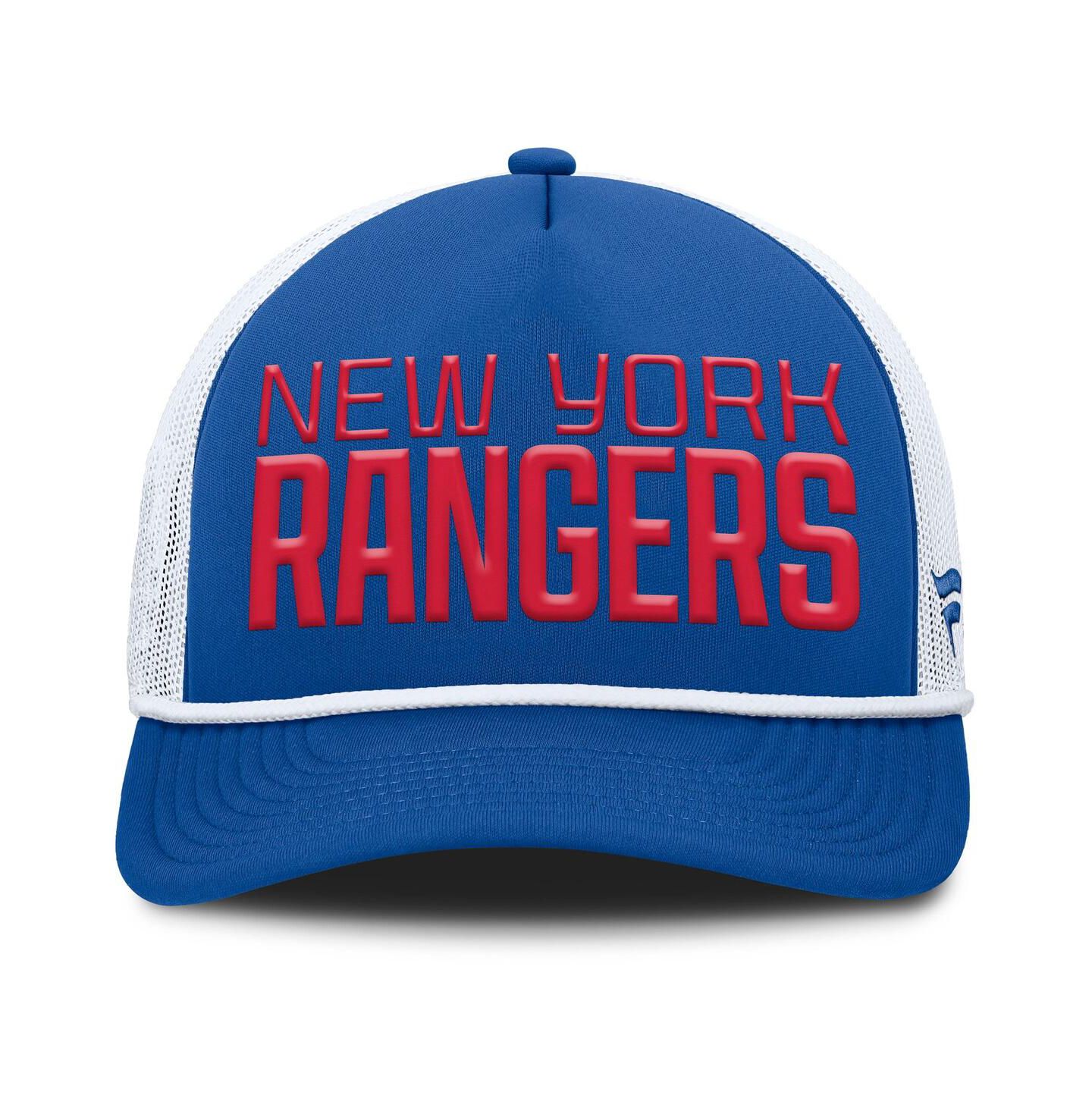 Мужская кепка Fanatics Blue/White New York Rangers Heritage Dutch A-Frame Trucker Adjustable Hat — фото 2