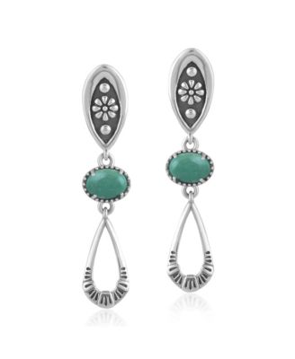 Sterling Silver Green Turquoise Teardrop Double Loop Gemstone Earrings