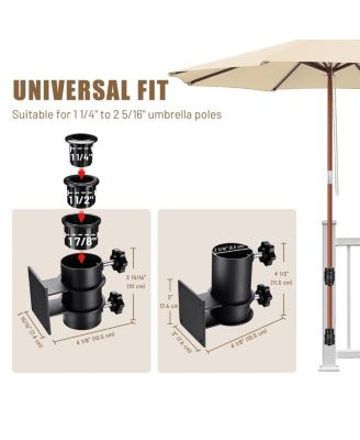 Deck Umbrella Mount Holder Bracket Height Flexible for Patio Railing Balcony Courtyard Poolside Mobile Cart Black Flat