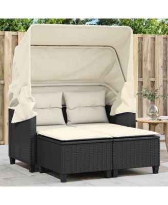 Garden Sofa Black PE Rattan 2-Seater Adjustable Armrests