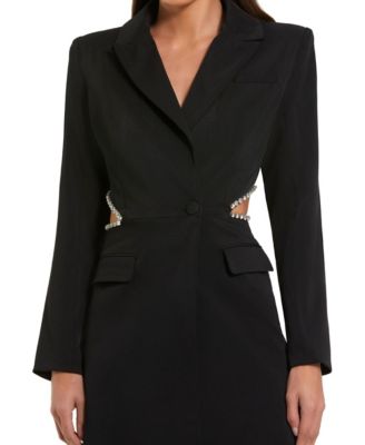 Women's Crepe Blazer Rhinestone Trim Mini Dress
