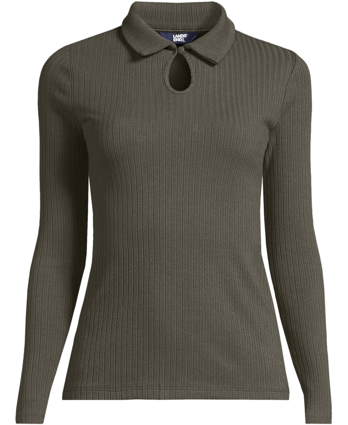 Lands' End Women's Long Sleeve Pointelle Rib Keyhole Polo Top