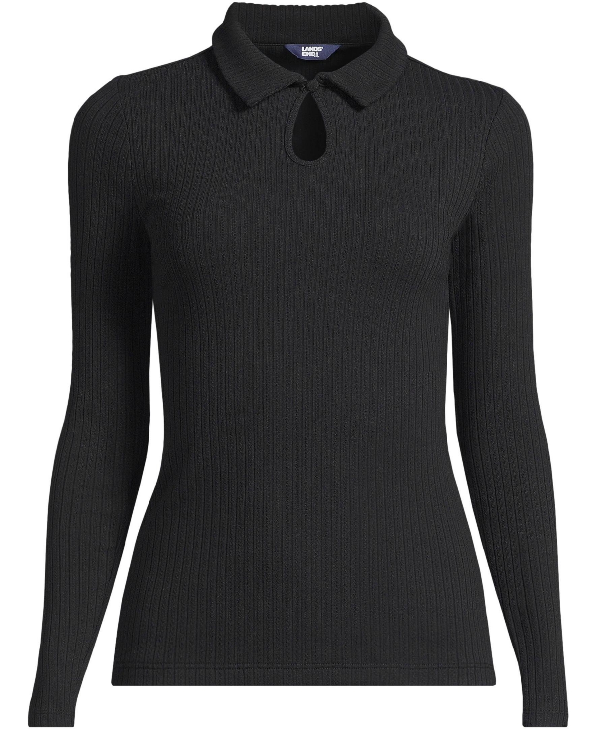 Lands' End Women's Long Sleeve Pointelle Rib Keyhole Polo Top