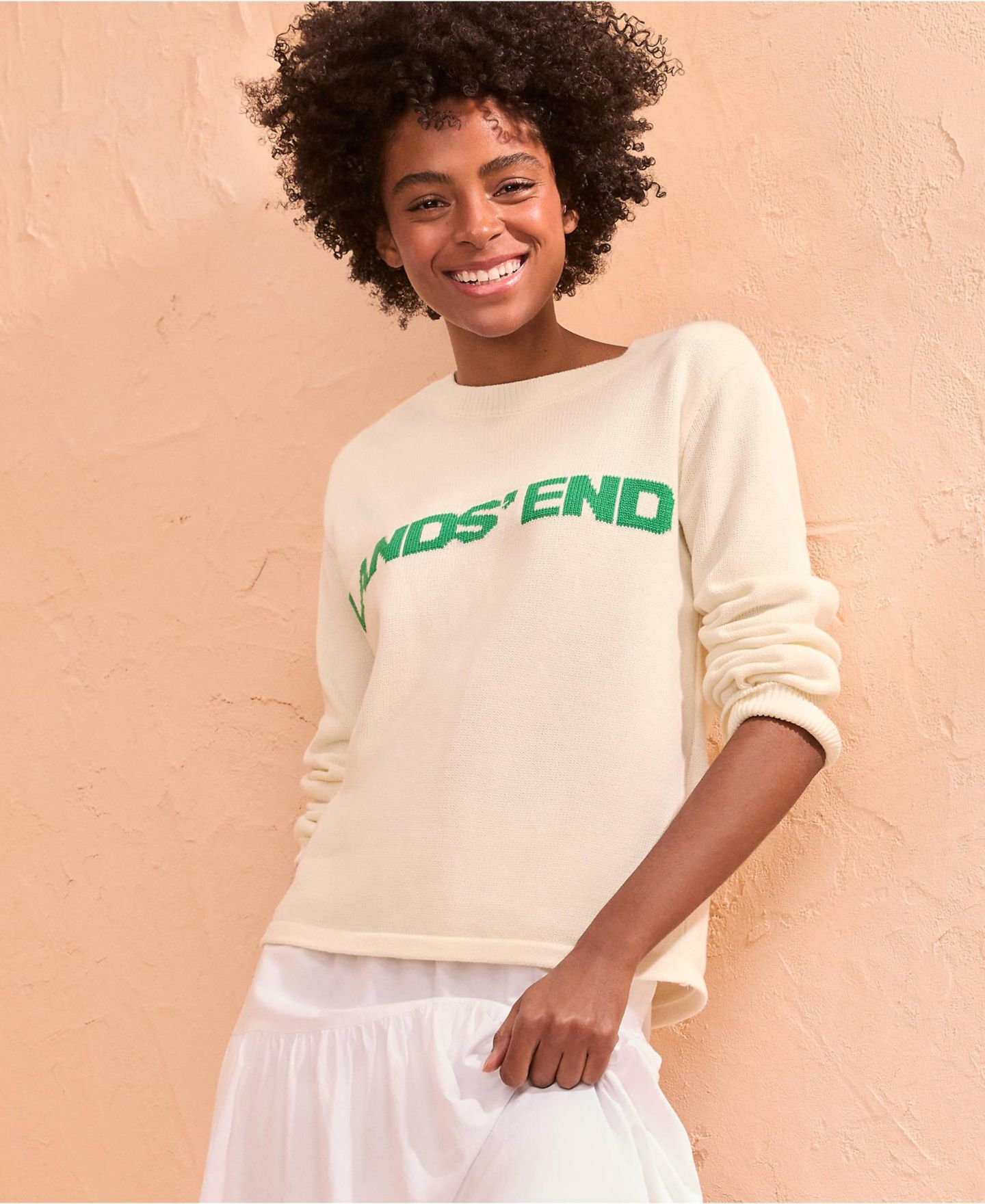 Женский свитер Lands' End Drifter Jacquard Crew Neck, цвет: Слоновая кость — фото 4