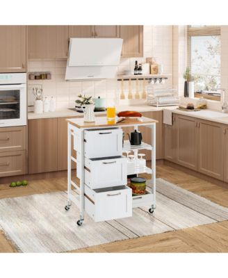 Rolling Kitchen Island Utility Storage Cart w/ 3 Storage Drawers & Shelves
