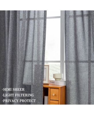 Faux Linen Texture Light Filtering Back Tab Curtains, Semi Sheer Farmhouse Window Curtains (2 Panels), 52"x84"