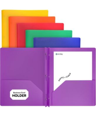 Plastic Folders with Pockets and Prongs, Black Two Pocket Folder with Brads, 6 Pc –by Enday