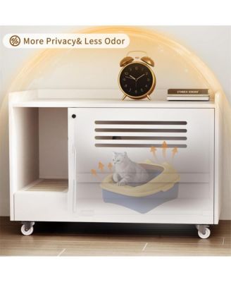 White Hidden Litter Box Cabinet with Storage Bench