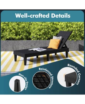 Outdoor Chaise Lounger with 3 Position Recline & Waterproof Rattan