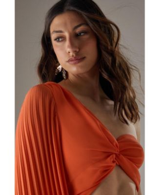 Chiffon One Shoulder Cut Out Midi Dress