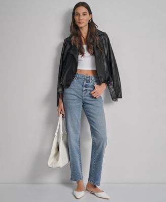 Women's High Rise Straight Fit Embellished Jeans