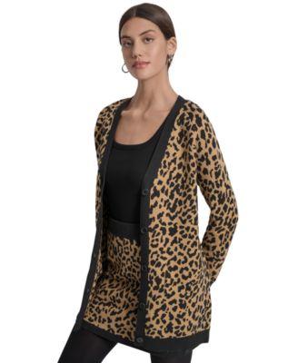 Women's Cheetah Print Long Sleeve Cardigan Sweater