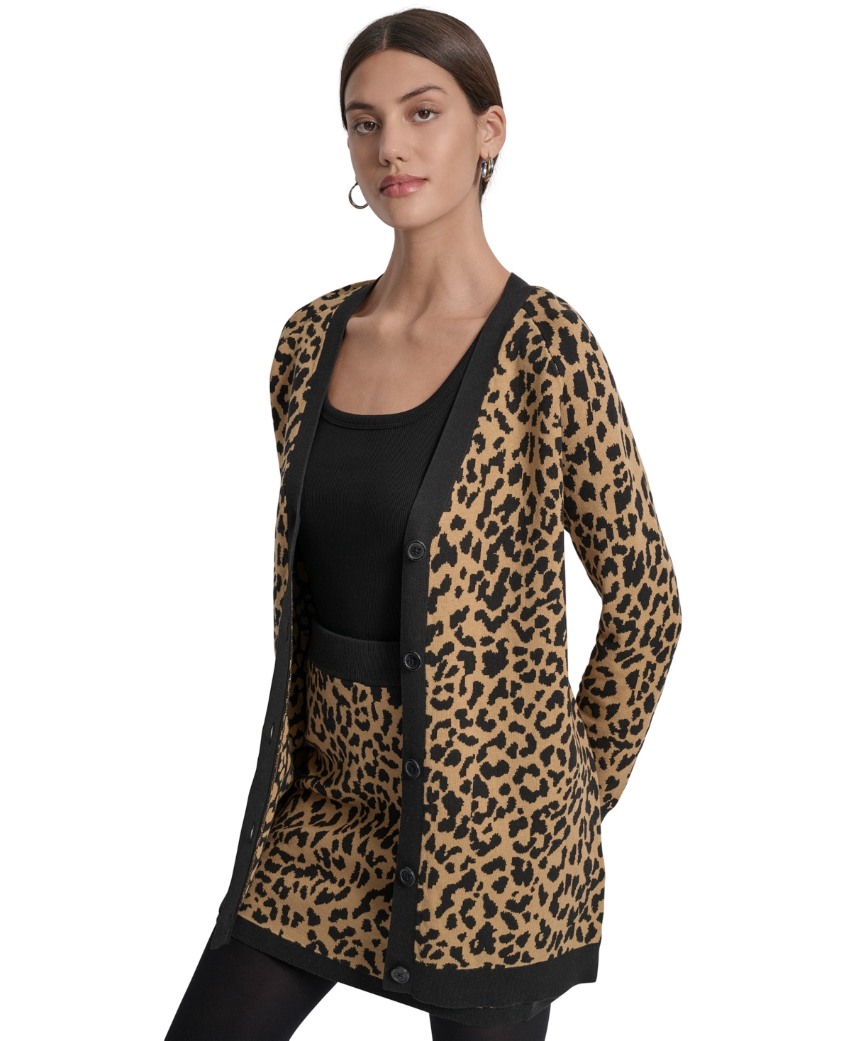 Dkny Jeans Women's Cheetah Print Long Sleeve Cardigan Sweater In Neutral