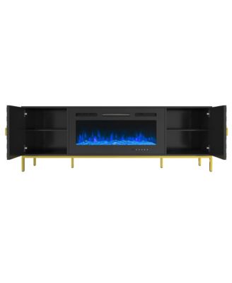 70 inches MDF TV Stand with 36 inches Fireplace and Storage Cabinets