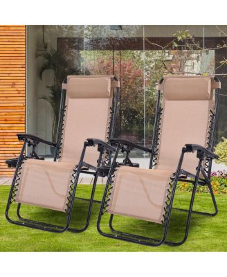 2PCS Zero Gravity Chairs Lounge Patio Folding Recliner Outdoor
