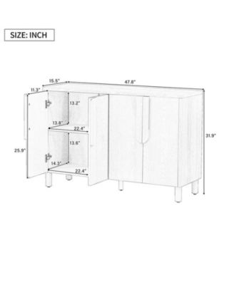 4 Door Storage Cabinet with Unique Arc Handles and Adjustable Shelves