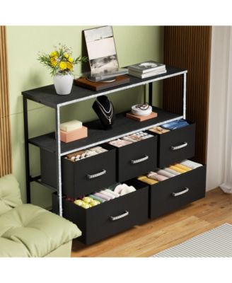 Dresser TV Stand, Entertainment Center with 5 Fabric Drawers, Media Console Table for TV with Open Storage Shelf Dresser for Bedroom/Living Room/Hallway