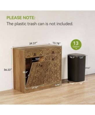 Modern Kitchen Island with Double Tilt-Out Trash Cabinet, 13 Gallon Fluted Storage Cabinet with 2 Drawers & Hidden Trash Bins, Rustic Brown