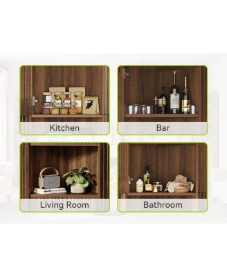 78'H Corner Cabinet, Farmhouse Kitchen Pantry Storage Cabinet, Ventilated Grille Style Doors, Walnut