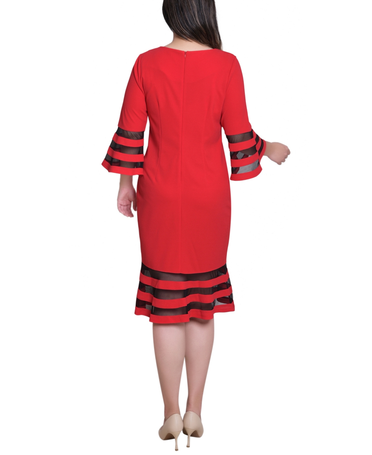 Ny Collection Women's Shadow Stripe Elbow Sleeve Dress In Red