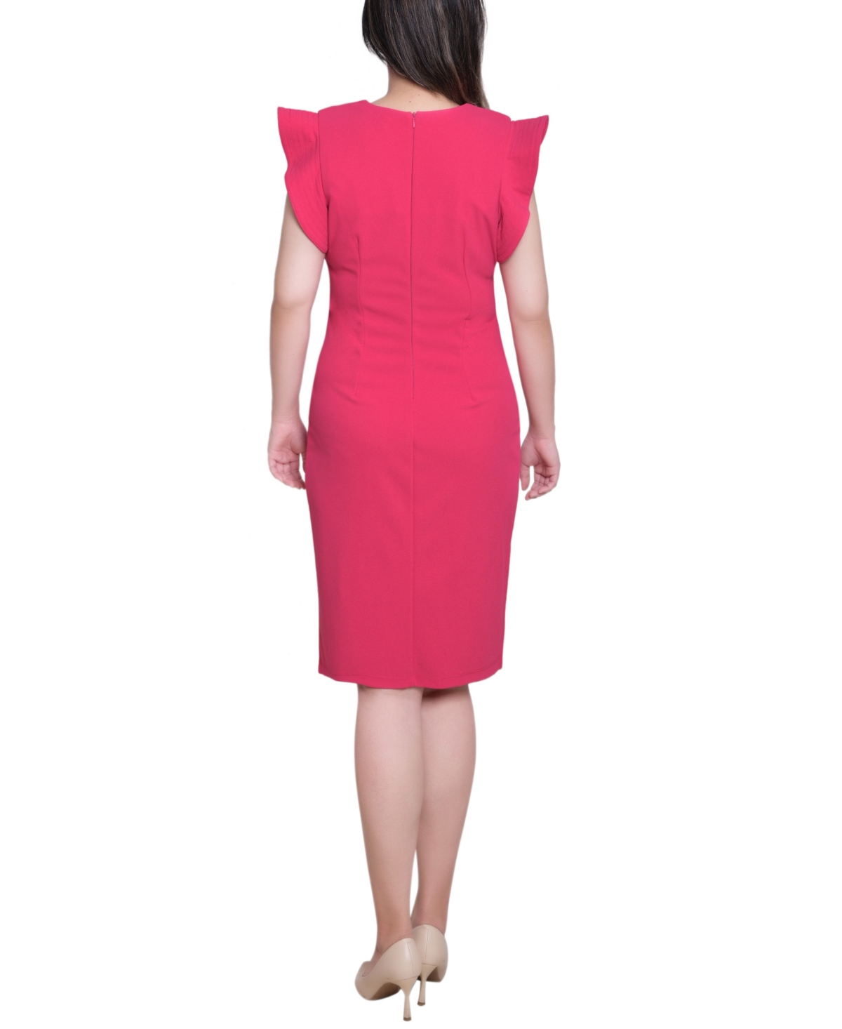 Ny Collection Women's Ruffle Sleeve Scuba Dress In Pink