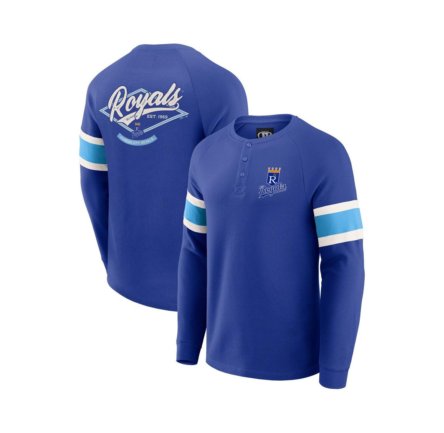 Darius Rucker Collection by Men's Royal Kansas City Royals Waffle-Knit Raglan Long Sleeve Henley T-Shirt