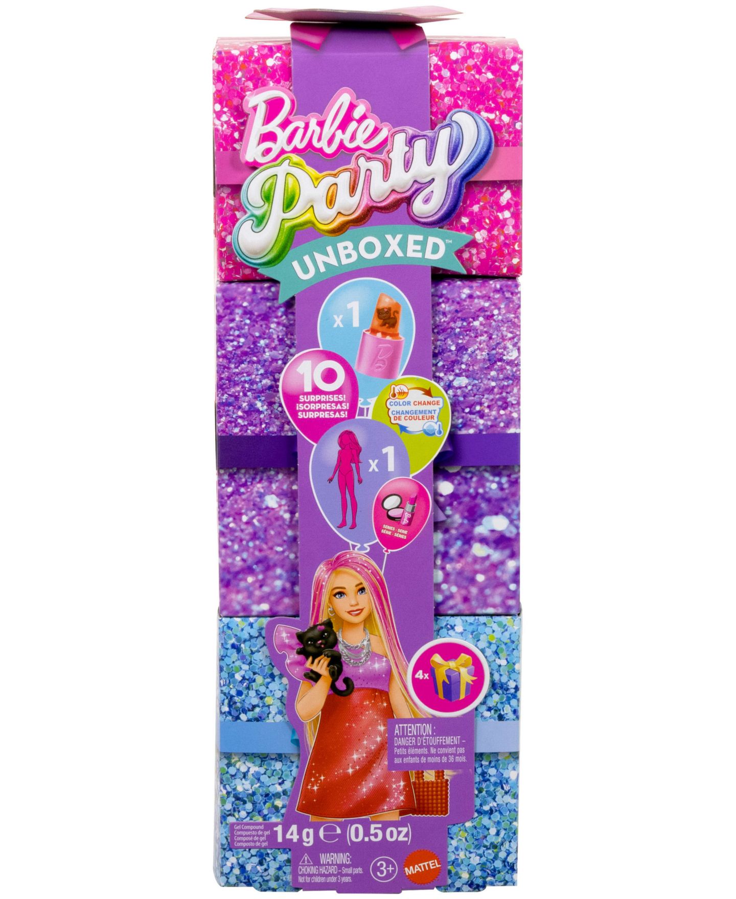 Детская кукла Barbie Party Unboxed Color-Change Sparkle Doll with 10 Surprises, Ages 3+ — фото 5