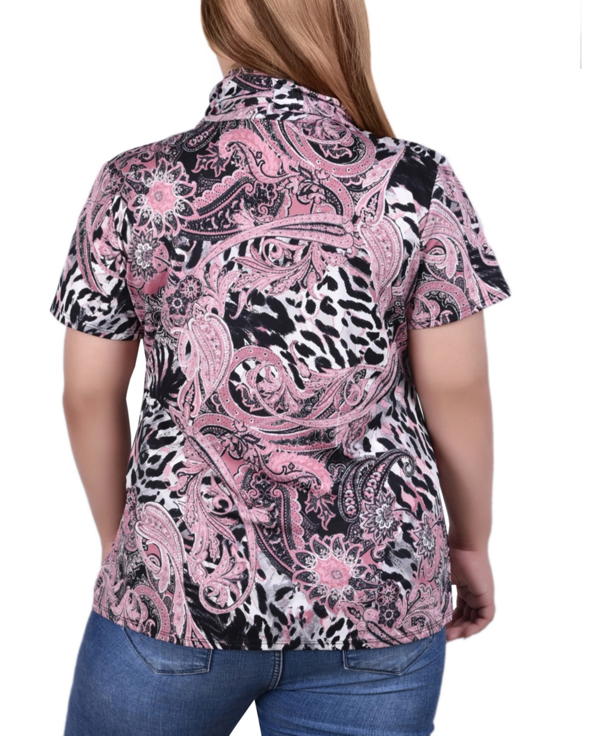 Ny Collection Plus Size Short Sleeve Cowl Neck In Blue