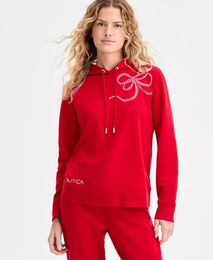 Nautica Women's Embellished Bow Hooded Sweatshirt