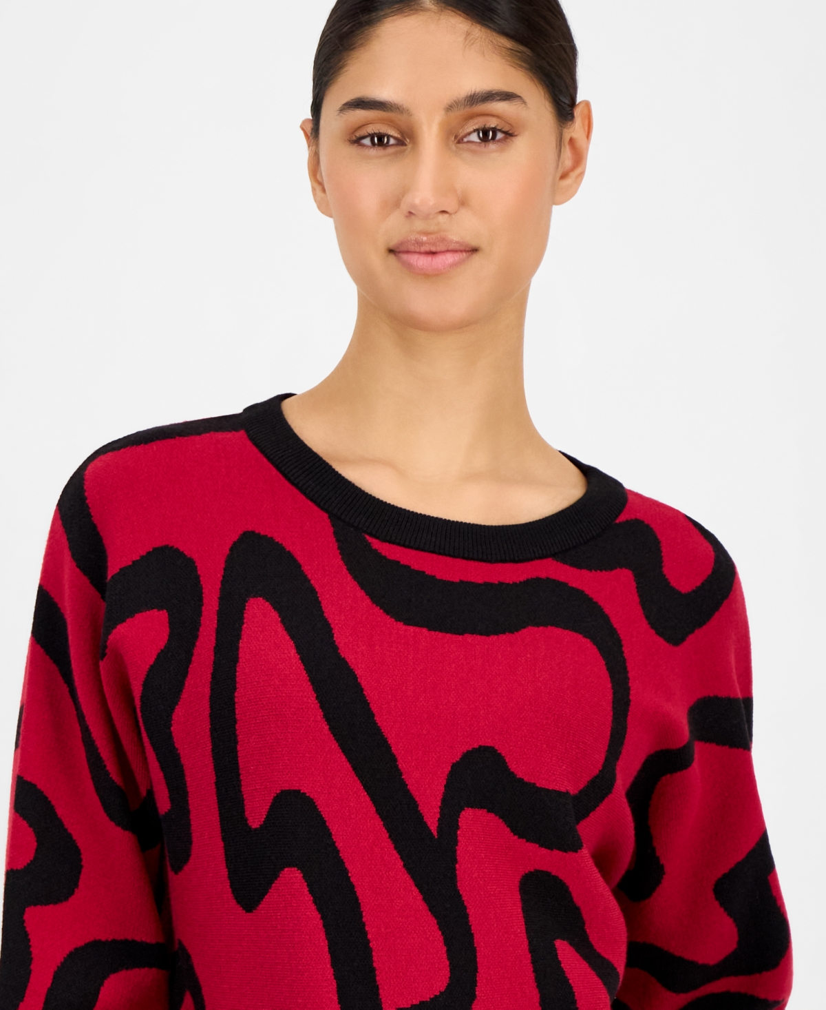 T Tahari Women's Squiggle Jacquard Crewneck Sweater In Multi