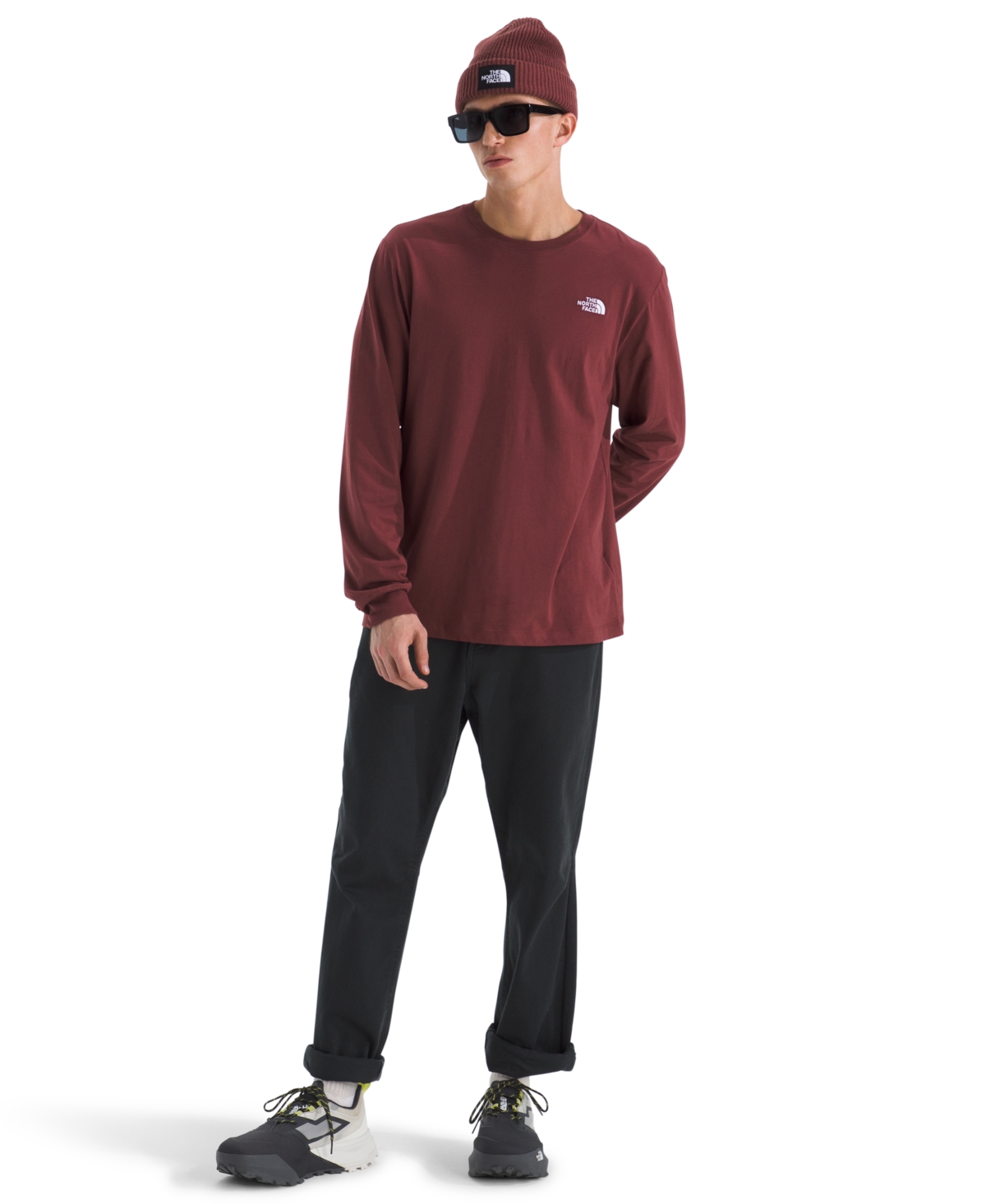 The North Face Men's Evolution Simple Dome Long Sleeve T-shirt In Burgundy