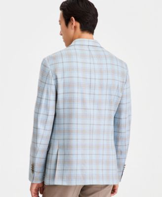Men's Slim-Fit Linen-Blend Patterned Blazer